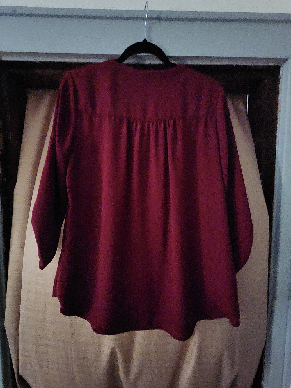 Maurices Deep Wine V-Neck Roll-Tab Blouse - Picture 3 of 3